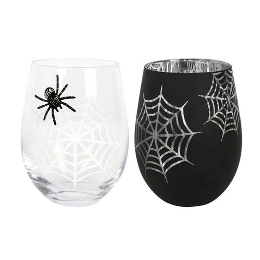 Spider and Web Stemless Wine Glasses - Set of 2