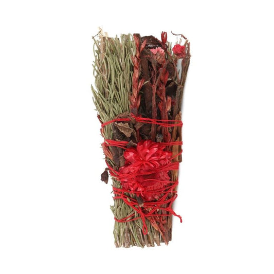 Ritual Wand Smudge Stick with Rosemary and Red Flowers - 6inch
