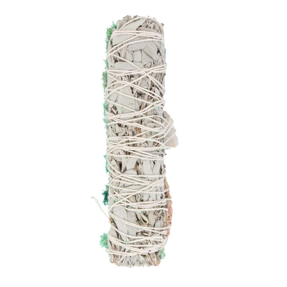 Ritual Wand Smudge Stick with White Sage, Abalone and Quartz - 6inch